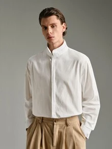 Calmiston 男士棉質輕量面料 Polo 衫 | 白色領口上衣,適合日常、通勤、辦公、輕量運動與海灘穿著 - 白色 - 查看 10