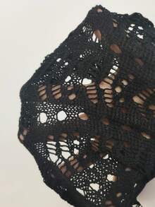 SHEIN Swim Summer Beach Hollow Knitted Cover Up Shorts - Black - View 5