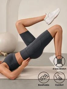 Easithlete Sporty Essential Athletic Fashion 5-Inch Grey And Pink Split Line Patchwork Tight-Fitting Butt-Lifting Elastic Base Shorts Gym Pilates Summer - Grey - View 3