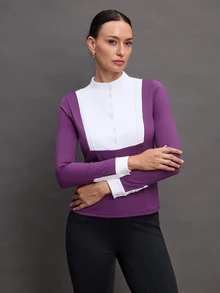 Activina Women's Contrast Color Minimalist Long Sleeve Equestrian Wear, Everyday - Purple - View 7
