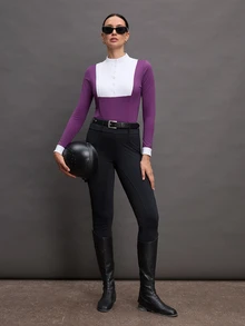 Activina Women's Contrast Color Minimalist Long Sleeve Equestrian Wear, Everyday - Purple - View 3