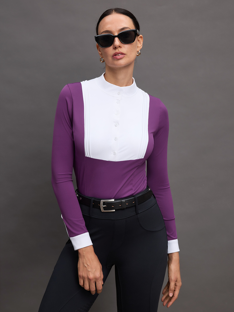Activina Women's Contrast Color Minimalist Long Sleeve Equestrian Wear, Everyday - Purple - View 4