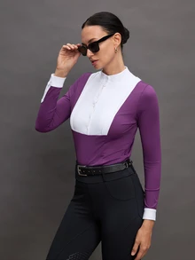 Activina Women's Contrast Color Minimalist Long Sleeve Equestrian Wear, Everyday - Purple - View 5