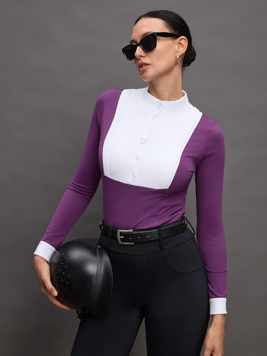 Activina Women's Contrast Color Minimalist Long Sleeve Equestrian Wear, Everyday - Purple - View 1