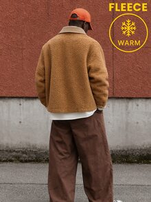 AKNOTIC Men's Casual Woven Turn Collar Jacket, Suitable For Daily Wear, Streetwear, Autumn Winter - Brown - View 6