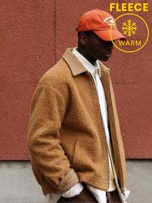 AKNOTIC Men's Casual Woven Turn Collar Jacket, Suitable For Daily Wear, Streetwear, Autumn Winter - Brown - View 4