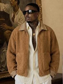AKNOTIC Men's Casual Woven Turn Collar Jacket, Suitable For Daily Wear, Streetwear, Autumn Winter - Brown - View 8