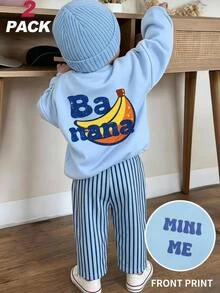 Cozy Pixies Kids Young Boys Pullover Sweatshirt & Sweatshirt -, Letter Crew Neck Long Sleeve Pullover Sweatshirt & Printed Sweatpants, Versatile & Comfortable - Blue - View 1