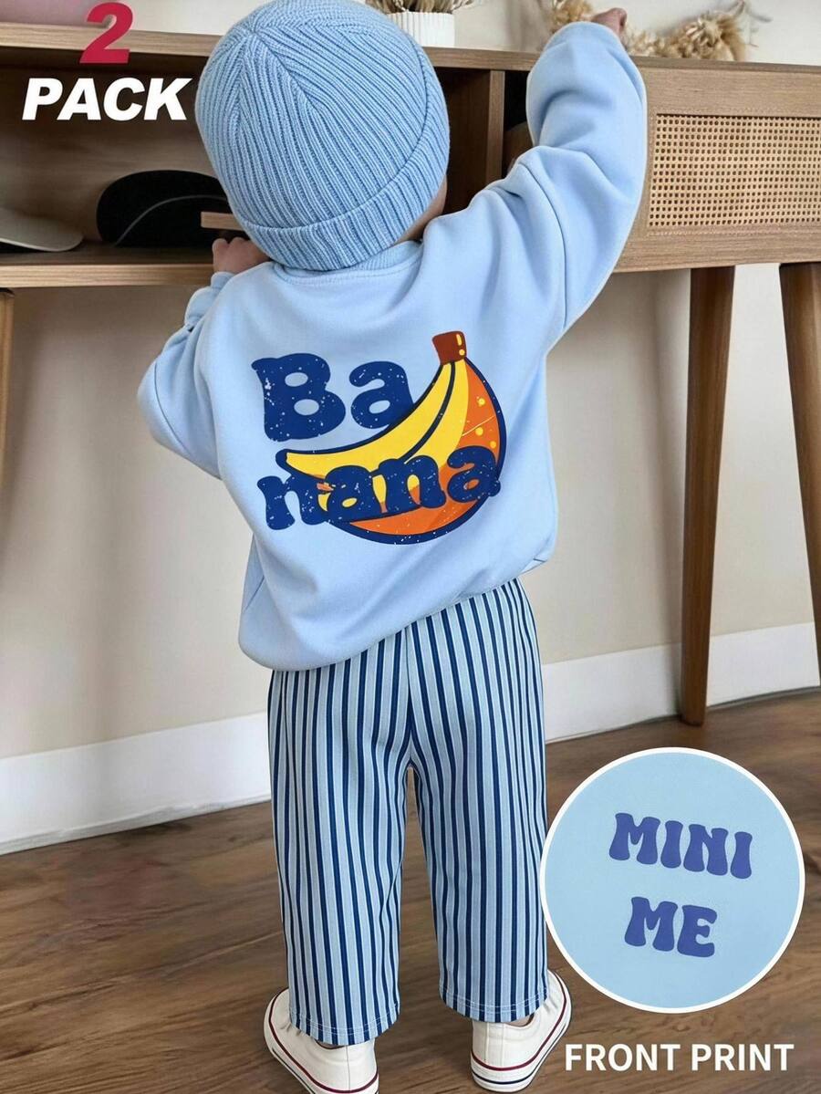 Cozy Pixies Kids Young Boys Pullover Sweatshirt & Sweatshirt -, Letter Crew Neck Long Sleeve Pullover Sweatshirt & Printed Sweatpants, Versatile & Comfortable - Blue - View 1