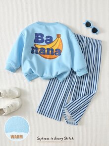 Cozy Pixies Kids Young Boys Pullover Sweatshirt & Sweatshirt -, Letter Crew Neck Long Sleeve Pullover Sweatshirt & Printed Sweatpants, Versatile & Comfortable - Blue - View 2
