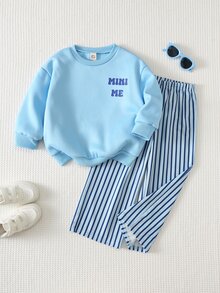 Cozy Pixies Kids Young Boys Pullover Sweatshirt & Sweatshirt -, Letter Crew Neck Long Sleeve Pullover Sweatshirt & Printed Sweatpants, Versatile & Comfortable - Blue - View 3