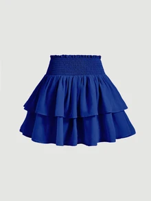 SHEIN MOD Royal Blue Ruffle V-Shaped Waist Paperbag Waist Two Layer Hem Skirt - Royal Blue - View 2