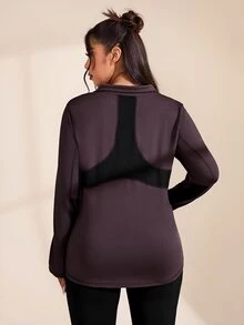 Rhythm Era Plus Size Zipper Front Sports Jacket Fall - Coffee Brown - View 2