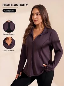 Rhythm Era Plus Size Zipper Front Sports Jacket Fall - Coffee Brown - View 3