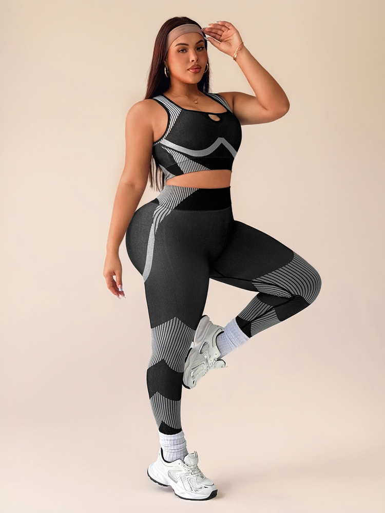 Rhythm Era Plus Size Women Seamless Sports Bra And Leggings Set Plus Size Sports Sets Curve Workout Set Curve Activewear Set Plus Size Activewear Set - Multicolor - View 6