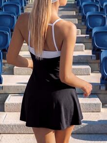 CourtClass Colorblock Cut Out Back Active Sporty Athleisure Dress Tennis Workout Black And White Summer - Multicolor - View 2
