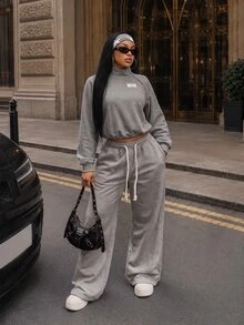 BamGleam Women's Autumn/Winter Solid Gray Casual Sports Metal Zipper Decor Stand Collar Elastic Drawstring Long Sleeve Sweatshirt - Grey - View 5