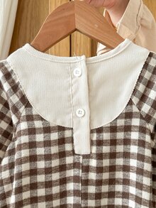 SHEIN Vintaside Kids 女嬰長袖可愛百搭灰色卡其色圖案洋裝褲裝襯衫 秋冬款 - 咖啡棕 - 查看 5