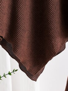 SHEIN Young Girls Spring/Autumn/Winter Casual T-Shirt & Pants, Asymmetrical Pullover Button Collar, Knitted Ribbed Fabric, Brown Coffee Long Sleeve Top Flared Pants - Brown - View 10