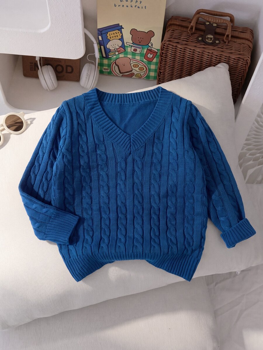 Sweater Pullover Rajut Tebal Lembut Motif Garis-Garis untuk Anak Laki-Laki, Cocok untuk di Rumah, Santai, Jalan-jalan, dan Berkumpul, Musim Gugur/Dingin - Biru - View 1