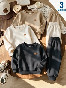 SHEIN 6pcs/Set Boys New Autumn/Winter Round Neck Long Sleeve Pants Set, Loose Fit Versatile For Daily Wear, School, Shopping, Play, Vacation, Outings - Multicolor - View 3