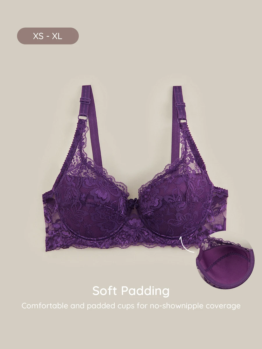 Bralution Underwire Bra With Adjustable Straps And Lace - Purple - View 1