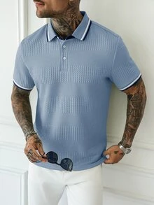HUEFORM Men's Contrast Color Casual Daily Short Sleeve Polo Shirt - Blue - View 7
