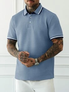 HUEFORM Men's Contrast Color Casual Daily Short Sleeve Polo Shirt - Blue - View 6