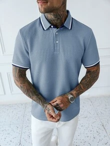 HUEFORM Men's Contrast Color Casual Daily Short Sleeve Polo Shirt - Blue - View 3