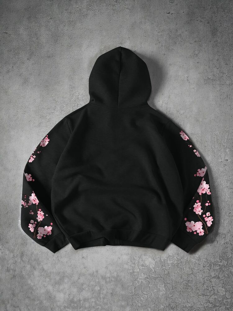 Manfinity EMRG Herrs långärmad zip-up hoodie med körsbärsblomsmönster och dragsko - Ljusgrå - Visa 4