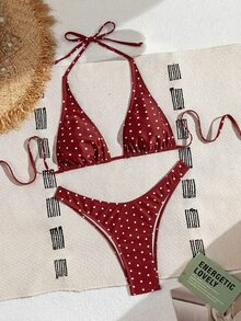Swim Basics 女士两件式波点印花比基尼套装，休闲度假风 - 彩色 - 查看 4