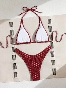 Swim Basics 女士两件式波点印花比基尼套装，休闲度假风 - 彩色 - 查看 5