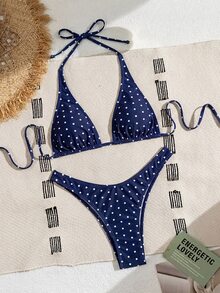 Swim Basics 2 件女式波尔卡圆点印花分体两件套比基尼套装，休闲度假沙滩装 - 彩色 - 查看 3