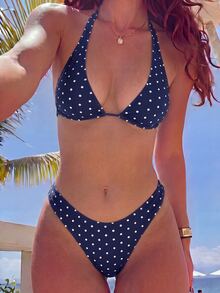 Swim Basics 2 件女式波尔卡圆点印花分体两件套比基尼套装，休闲度假沙滩装 - 彩色 - 查看 1