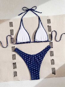 Swim Basics 2 件女式波尔卡圆点印花分体两件套比基尼套装，休闲度假沙滩装 - 彩色 - 查看 4