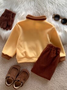 SHEIN 2pcs/Set Baby Boy Autumn/Winter Casual Cartoon Car Pattern Knitted Soft Crew Neck Long Sleeve Pullover Sweatshirt & Elastic Waist Long Pants - Multicolor - View 2