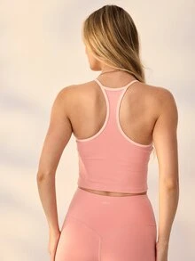 Aralina Pakaian Santai Aktif Wanita 2pcs Tank Top dan Legging dengan Detail Kontras Model Racerback untuk Yoga Pilates Gym Workout Activewear Set Dua Potong - Berwarna merah muda - View 4