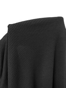 SHEIN Women's Drop Shoulder V-Neck Half Button Tee Fall Cloth For Women - Black - View 9
