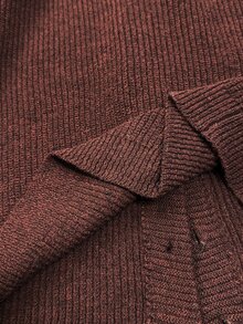 Vionelle Autumn/Winter Plus Size Brown Vertical Ribbed Knit Cardigan, Women's Round Neck Raglan Long Sleeve Front Button Loose Casual Knit Sweater Jacket - Brown - View 7