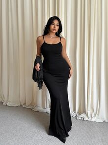GalTyme Plus Size Women's Keyhole Neckline Shiny Cape Sleeve Top And Camisole Dress Elegant 2 Pieces Set Autumn Formal Dinner Grey Black - Black - View 4