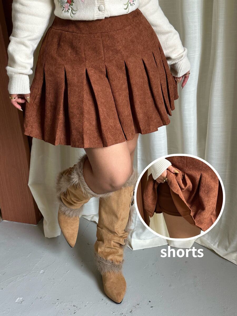 GalTyme Plus Size Sexy Street Fashion Pleated Mini Skirt Fall - Brown - View 1