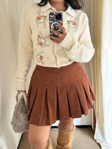 GalTyme Plus Size Sexy Street Fashion Pleated Mini Skirt Fall - Brown - View 7