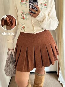 GalTyme Plus Size Sexy Street Fashion Pleated Mini Skirt Fall - Brown - View 5