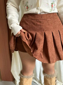 GalTyme Plus Size Sexy Street Fashion Pleated Mini Skirt Fall - Brown - View 6