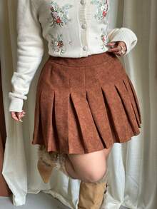 GalTyme Plus Size Sexy Street Fashion Pleated Mini Skirt Fall - Brown - View 4