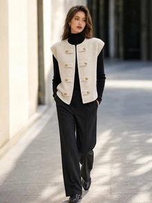 Editum Women's Casual Preppy Elegant Napoleon Jacket Office Gold Autumn - Apricot - View 7