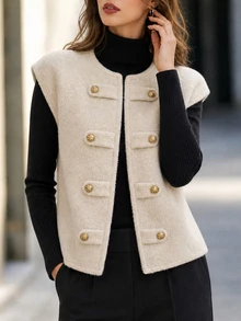 Editum Women's Casual Preppy Elegant Napoleon Jacket Office Gold Autumn - Apricot - View 6