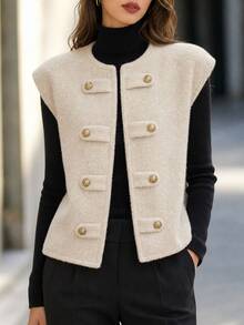 Editum Women's Casual Preppy Elegant Napoleon Jacket Office Gold Autumn - Apricot - View 3