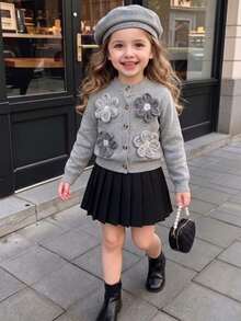 SHEIN Elladie kids 2件組女孩秋季外套套裝 - 灰色 - 查看 4