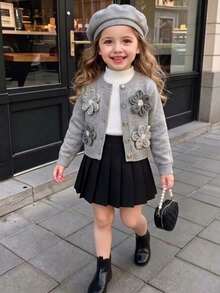 SHEIN Elladie kids 2件組女孩秋季外套套裝 - 灰色 - 查看 1